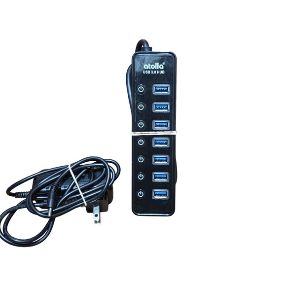 atolla Other - Atolla Powered USB 3.0 Hub 7 Data Ports 1 Charging Port with AC Adapter Black
